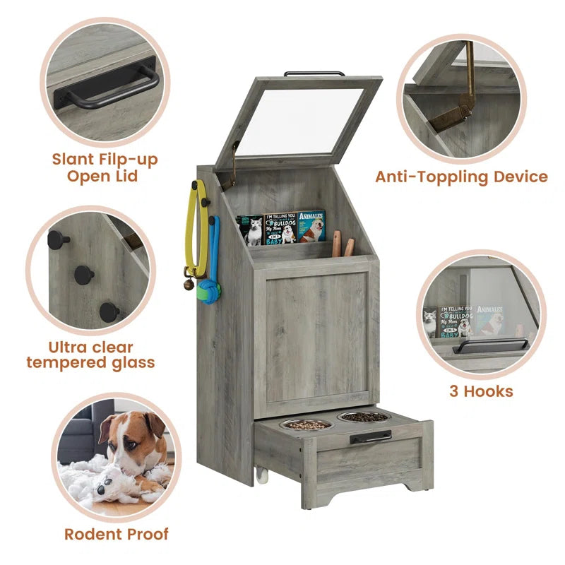 Dog Feeding Station with Hidden Pet Feeding Station, Flip-Type Food Storage Cabinet