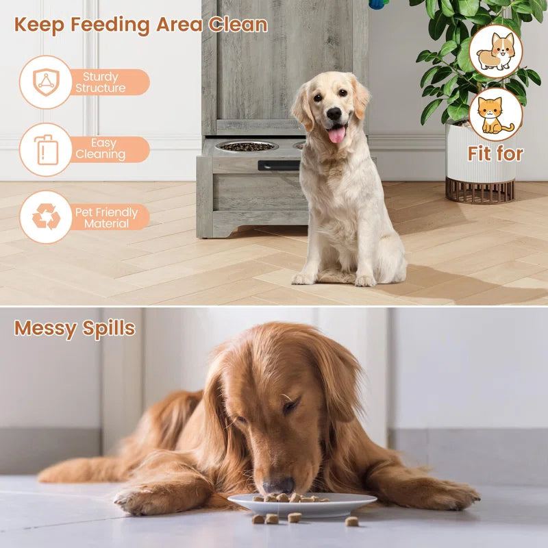 Dog Feeding Station with Hidden Pet Feeding Station, Flip-Type Food Storage Cabinet