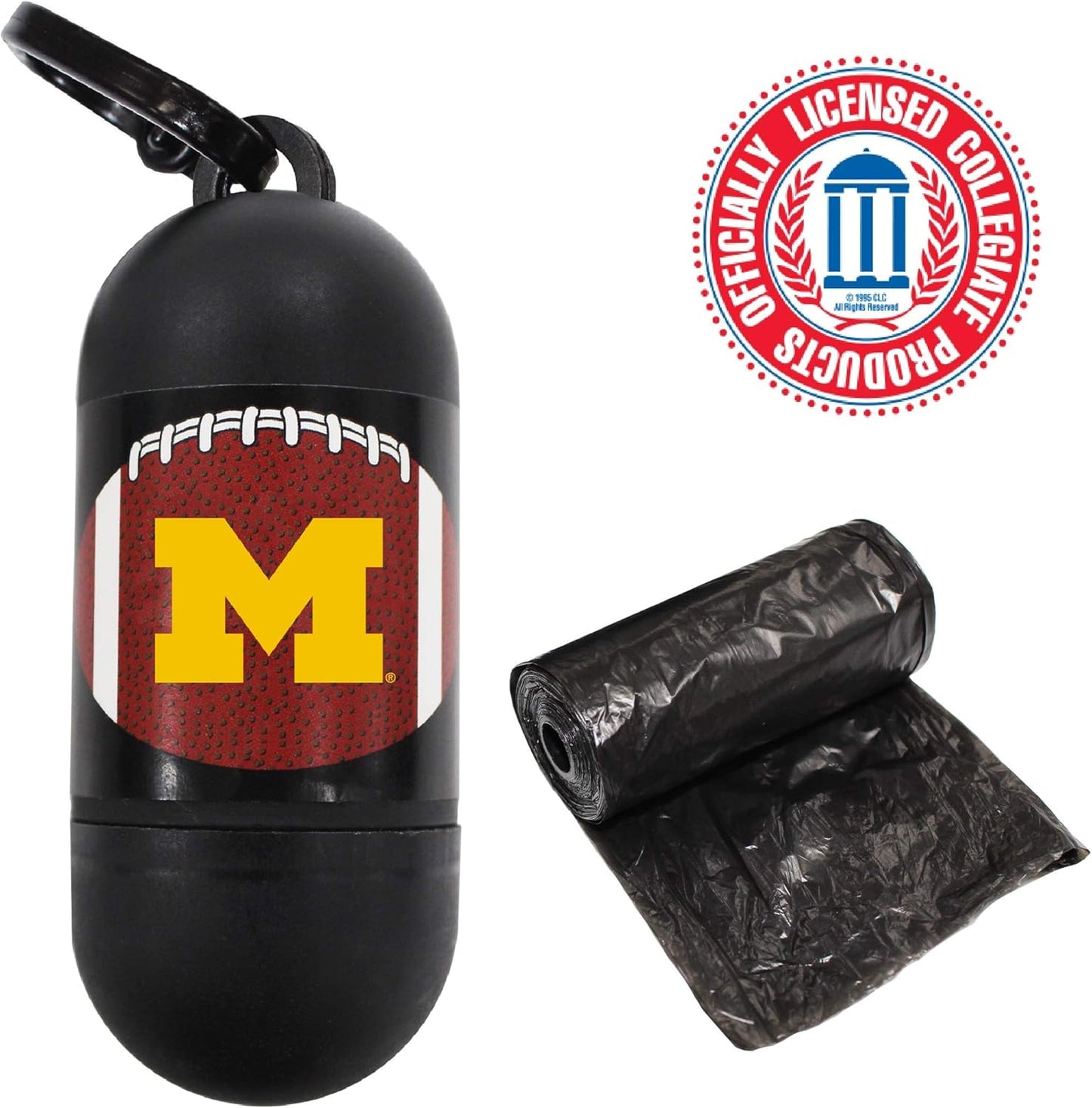 NCAA MICHIGAN WOLVERINES PET LICENSED Poop Waste Bag Dispenser and D Ring for Leash with 300 Premium Garbage Bags