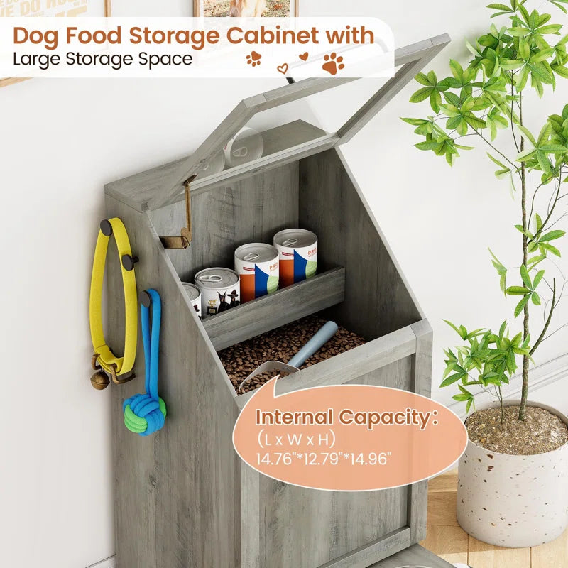 Dog Feeding Station with Hidden Pet Feeding Station, Flip-Type Food Storage Cabinet