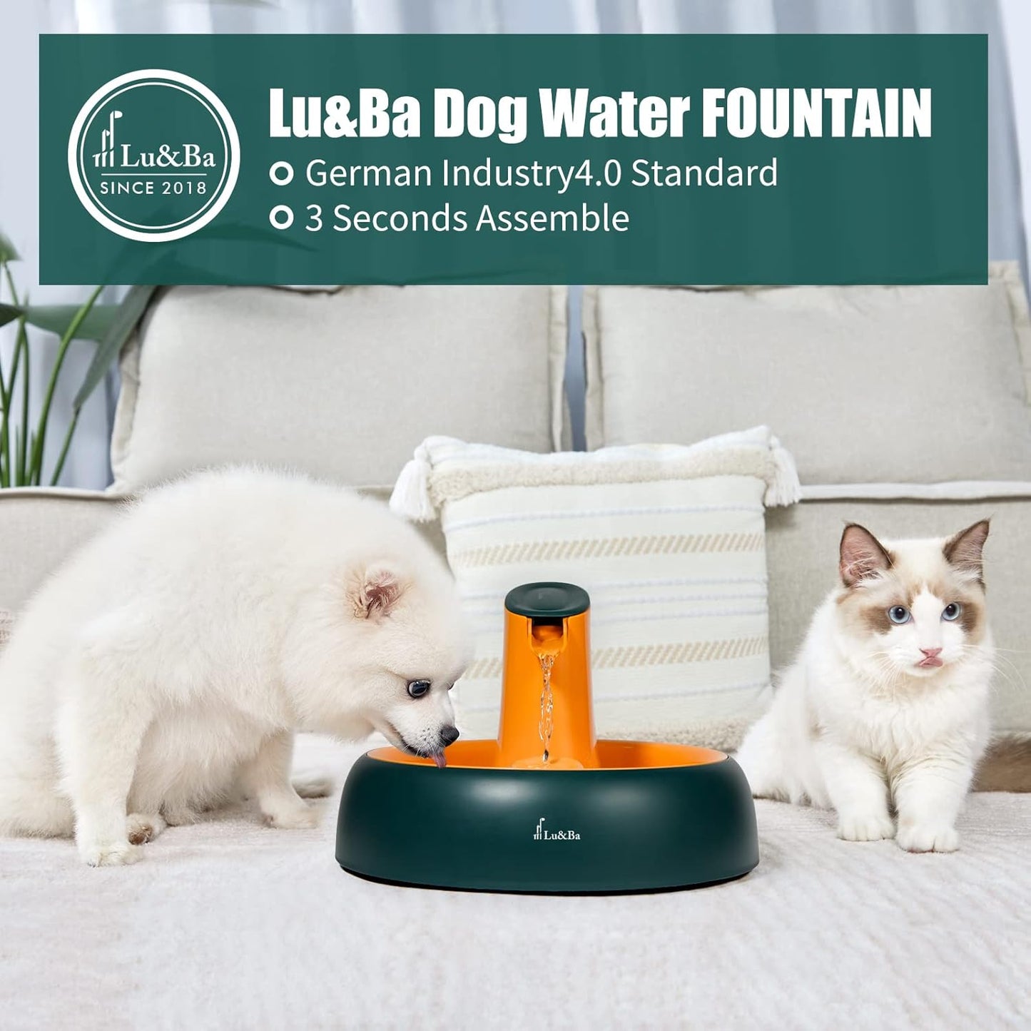 Pet Water Fountain, Automatic Waterfall Dog Water Fountain Adjustable Water Flow Setting Drinking Fountain for Cats Dogs Pet