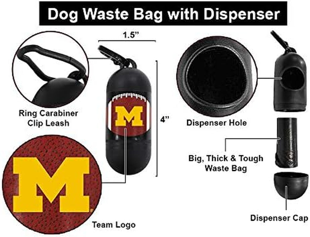 NCAA MICHIGAN WOLVERINES PET LICENSED Poop Waste Bag Dispenser and D Ring for Leash with 300 Premium Garbage Bags