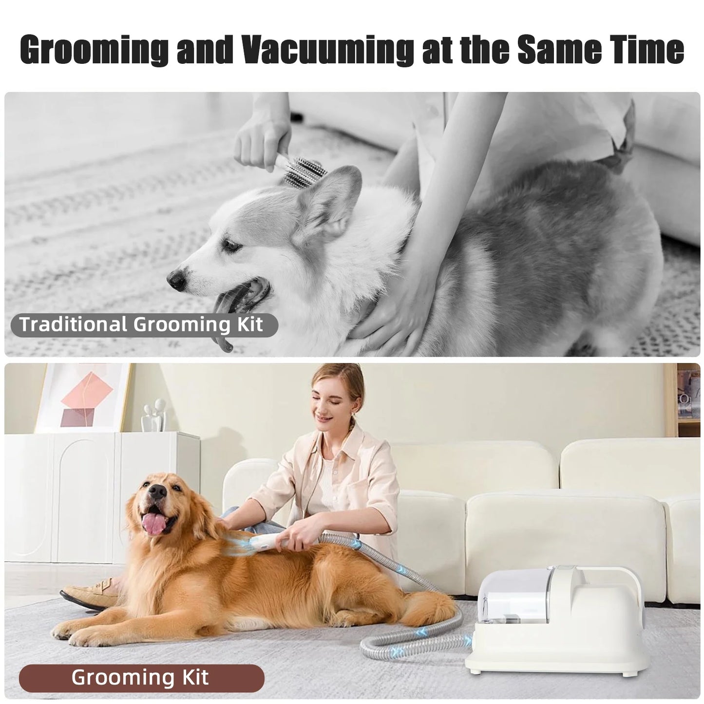 Dog Grooming Kit &Vacuum Pet Grooming Vacuum with 12Kpa Maximum Suction Power, 1.4L