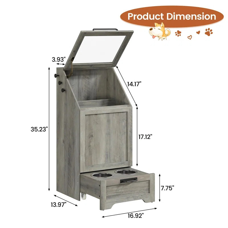 Dog Feeding Station with Hidden Pet Feeding Station, Flip-Type Food Storage Cabinet