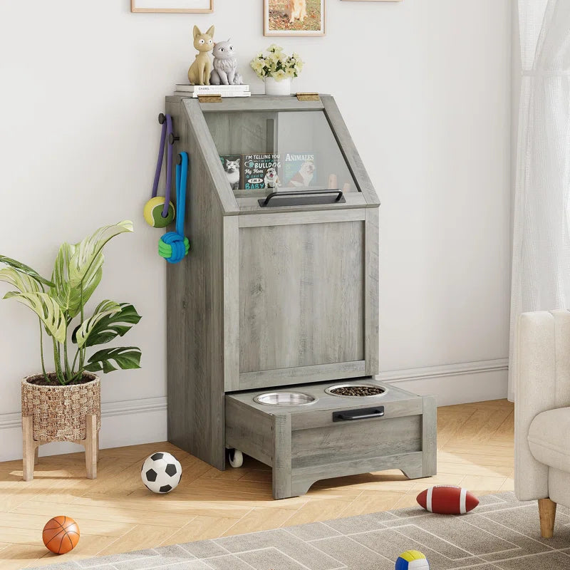 Dog Feeding Station with Hidden Pet Feeding Station, Flip-Type Food Storage Cabinet