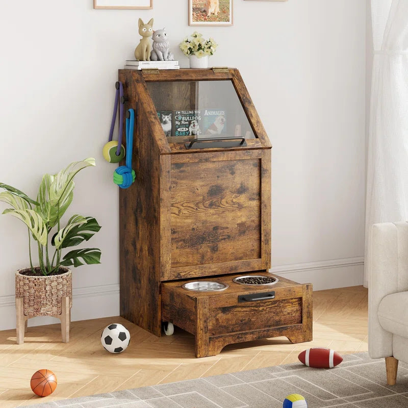Dog Feeding Station with Hidden Pet Feeding Station, Flip-Type Food Storage Cabinet