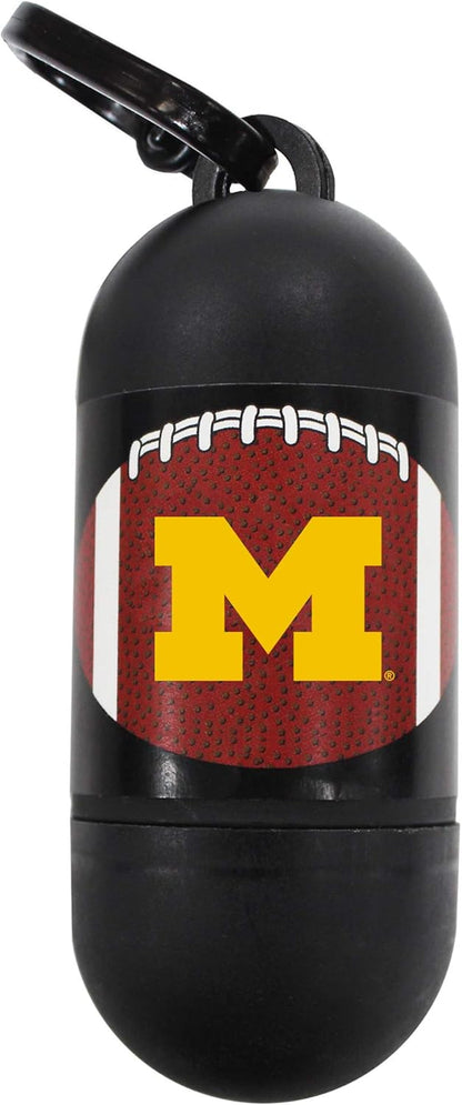NCAA MICHIGAN WOLVERINES PET LICENSED Poop Waste Bag Dispenser and D Ring for Leash with 300 Premium Garbage Bags