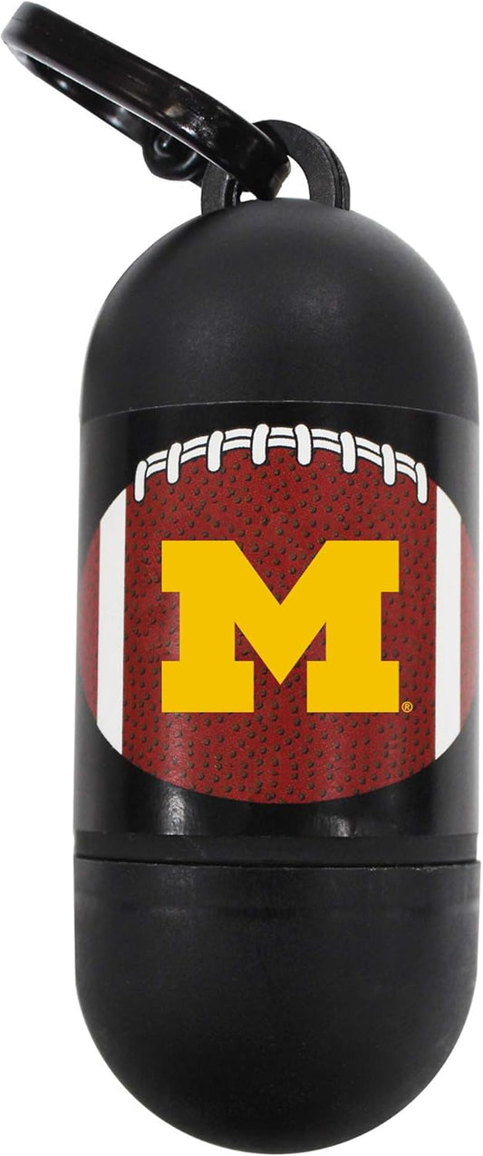 NCAA MICHIGAN WOLVERINES PET LICENSED Poop Waste Bag Dispenser and D Ring for Leash with 300 Premium Garbage Bags
