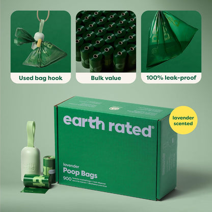 Dog Poop Bag Holder, Durable and Guaranteed Leakproof, Lavender Scented, 1 Dispenser and 900 Bags