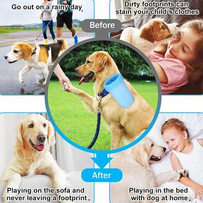 Portable Dog Paw Washer Set: Silicone Muddy Dog Paw Cleaner Cup with 3Pcs Absorbent Towels and Adjustable Dog Bath Brush - Pet Paw Cleaner for Large Medium Dog
