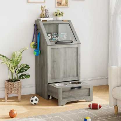 Dog Feeding Station with Hidden Pet Feeding Station, Flip-Type Food Storage Cabinet