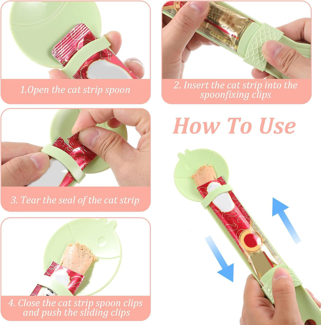3 PCS Cat Treat Spoon, Cat Strip Feeder Spoon, Cat Spoon for Wet Treats Dispense